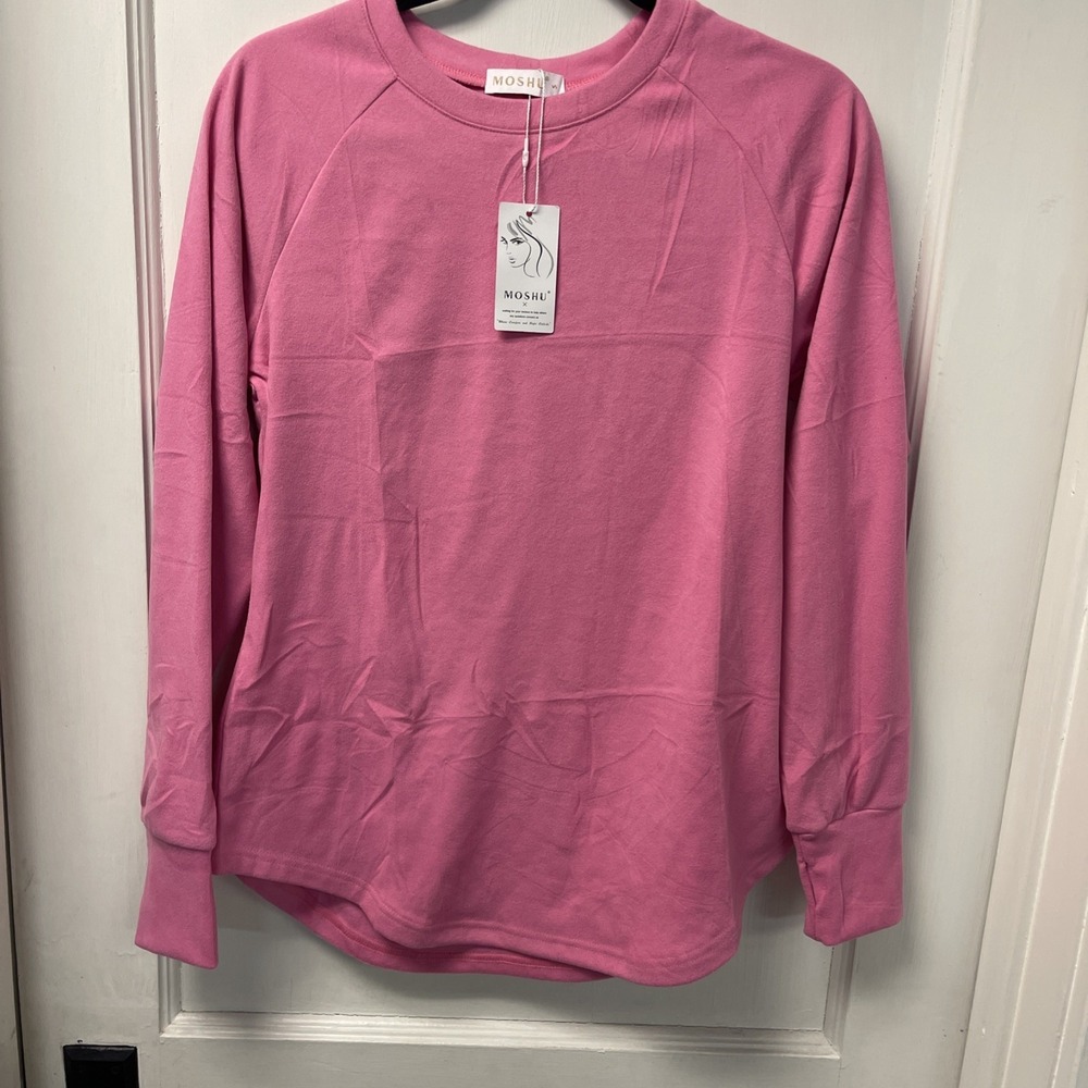 Moshu Womens Long Sleeve Plain Sweatshirt Tops Casual Crew Neck Pullover Size Sm